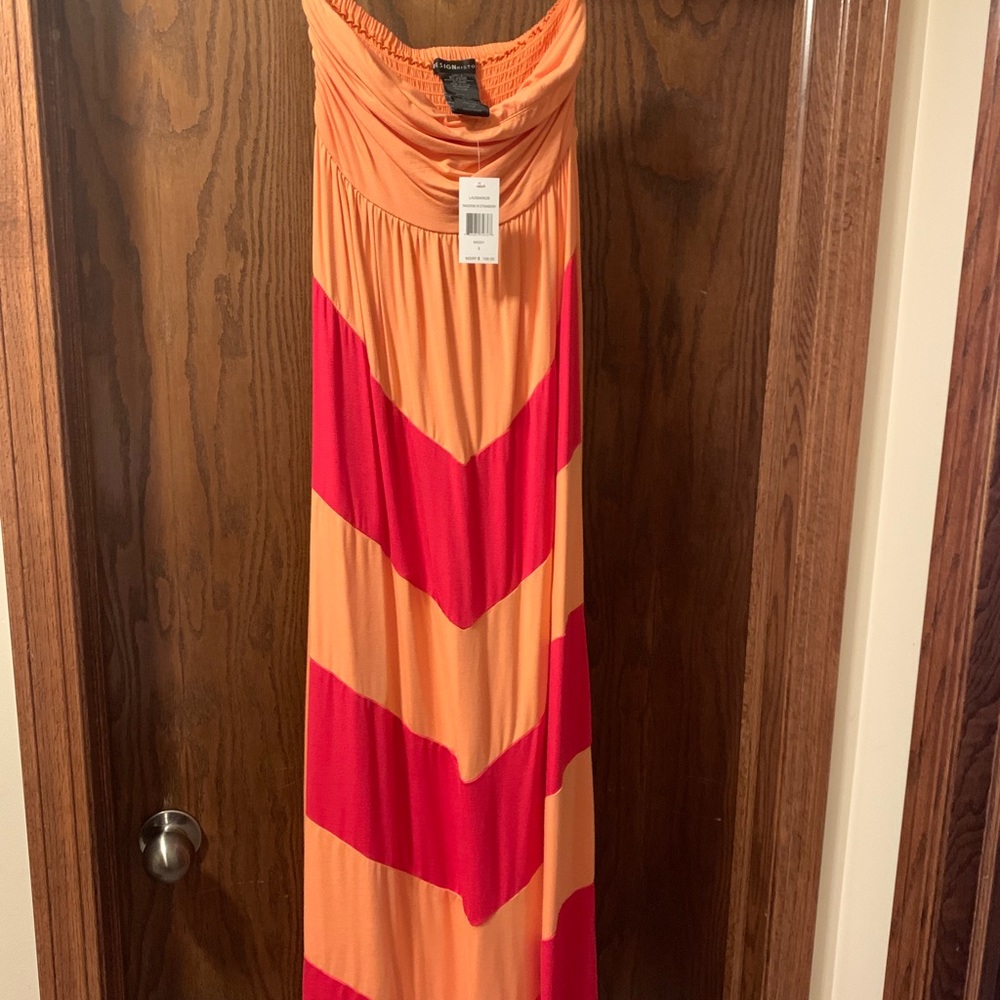 Design History Strapless Orange & Pink Maxi Dress
